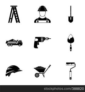 Construction icons set. Simple illustration of 9 construction vector icons for web. Construction icons set, simple style