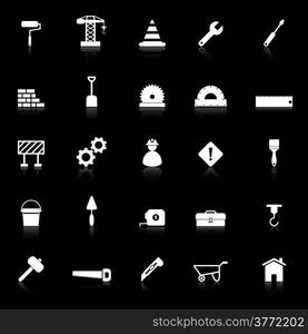 Construction icons with reflect on black background, stock vector