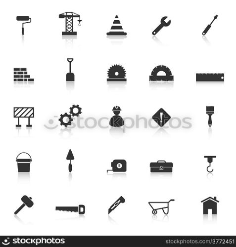Construction icons with reflect on white background, stock vector