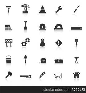 Construction icons with reflect on white background, stock vector