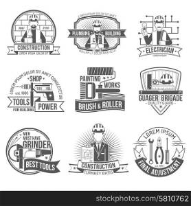 Construction industry and work industry premium quality label set isolated vector illustration. Construction Label Set