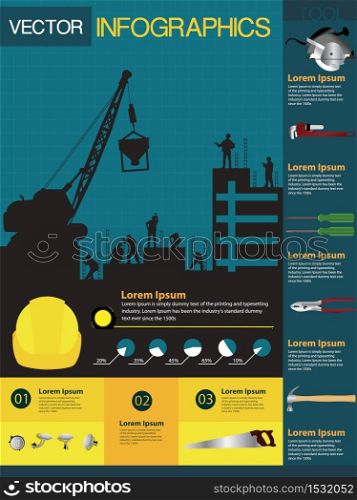 Construction info-graphics containing various icons of tools and houses, Vector illustration modern template design