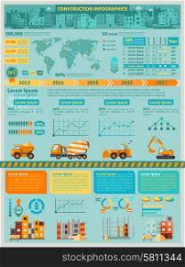 Construction infographics set with building machines symbols and charts vector illustration. Construction Infographics Set