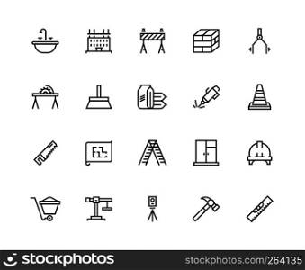 Construction line icons. Building project and home repair, working and engineering equipment. Build and renovation vector design. Construction line icons. Building project and home repair, working and engineering equipment. Build renovation design