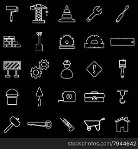 Construction line icons on black background, stock vector