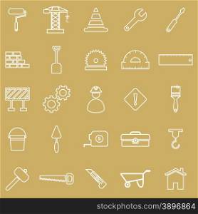 Construction line icons on brown background, stock vector