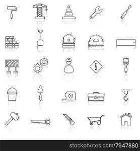 Construction line icons with reflect on white, stock vector