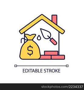 Construction loan RGB color icon. Self build loan. Get credit for house building. Home project. Isolated vector illustration. Simple filled line drawing. Editable stroke. Arial font used. Construction loan RGB color icon