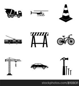 Construction machine icons set. Simple set of 9 construction machine vector icons for web isolated on white background. Construction machine icons set, simple style