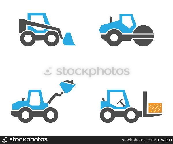 Construction machinery icons set, simple flat design