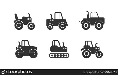 Construction machinery icons set, simple flat design