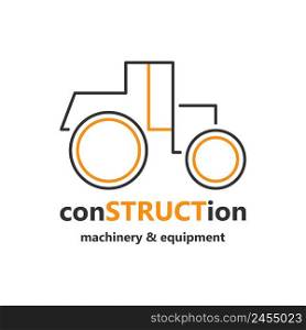  Construction machinery line icon for design. Simple paver machine logo. Equipment rental emblem isolated vector illustration