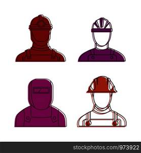 Construction man icon set. Color outline set of construction man vector icons for web design isolated on white background. Construction man icon set, color outline style