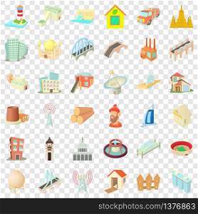 Construction material icons set. Cartoon style of 36 construction material vector icons for web for any design. Construction material icons set, cartoon style