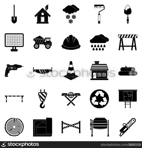 Construction material icons set. Simple set of 25 construction material vector icons for web isolated on white background. Construction material icons set, simple style