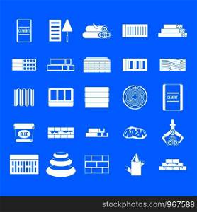 Construction materials icon set. Simple set of construction materials vector icons for web design isolated on blue background. Construction materials icon blue set vector
