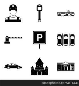 Construction of parking icons set. Simple set of 9 construction of parking vector icons for web isolated on white background. Construction of parking icons set, simple style