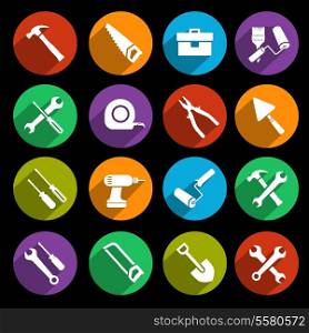 Construction or house renovation working tools icons set of wrench hammer screwdriver and saw isolated vector illustration