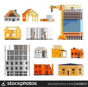 Construction orthogonal icons set with building a house symbols flat isolated vector illustration . Construction Icons Set
