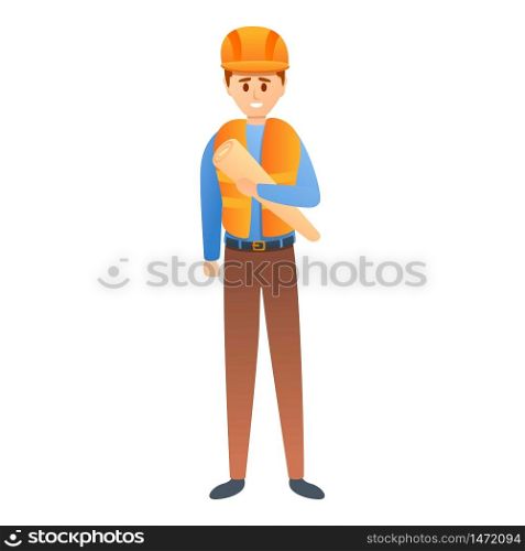 Construction plan worker icon. Cartoon of construction plan worker vector icon for web design isolated on white background. Construction plan worker icon, cartoon style