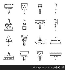 Construction putty knife icons set. Outline set of construction putty knife vector icons for web design isolated on white background. Construction putty knife icons set, outline style