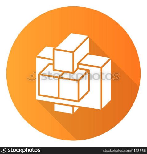 Construction puzzle orange flat design long shadow glyph icon. Connected pieces. Trial and error, put-together game. Mental exercise. Ingenuity test. Brain teaser. Vector silhouette illustration