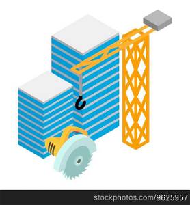 Construction site icon isometric vector. Multi storey house and building crane. Construction work. Construction site icon isometric vector. Multi storey house and building crane
