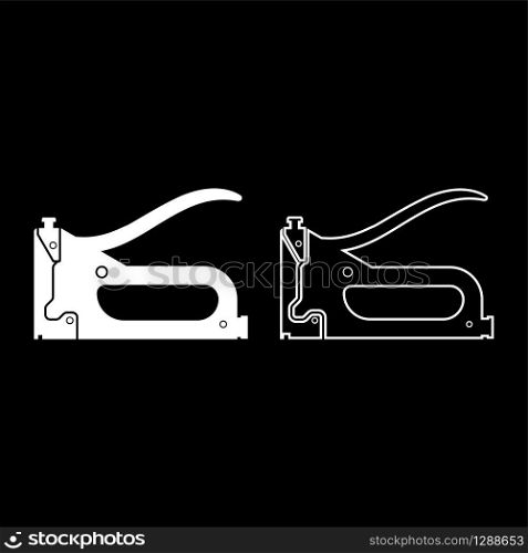 Construction stapler Working tools Gun for building icon outline set white color vector illustration flat style simple image. Construction stapler Working tools Gun for building icon outline set white color vector illustration flat style image
