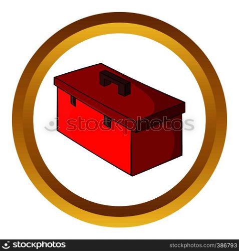 Construction suitcase vector icon in golden circle, cartoon style isolated on white background. Construction suitcase vector icon