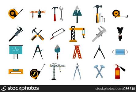 Construction tools icon set. Flat set of construction tools vector icons for web design isolated on white background. Construction tools icon set, flat style