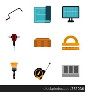 Construction tools icons set. Flat illustration of 9 construction tools vector icons for web. Construction tools icons set, flat style