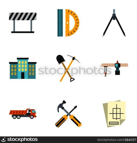 Construction tools icons set. Flat illustration of 9 construction tools vector icons for web. Construction tools icons set, flat style