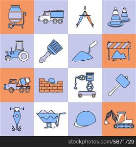 Construction tools industrial flat line web site icons set isolated vector illustration