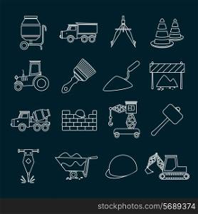 Construction tools industrial outline icons set isolated vector illustration