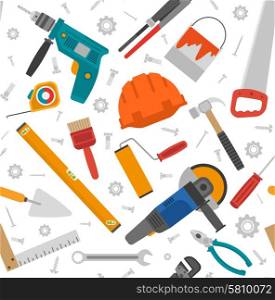 Construction tools seamless pattern with hammer level painting roller vector illustration. Construction Seamless Pattern