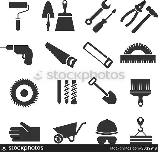 Construction tools vector black icons set. Construction tools vector black icons set. Hammer and screwdriver illustration