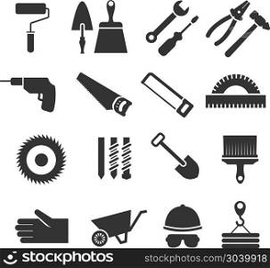 Construction tools vector black icons set. Construction tools vector black icons set. Hammer and screwdriver illustration