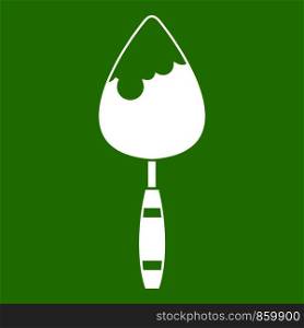 Construction trowel icon white isolated on green background. Vector illustration. Construction trowel icon green