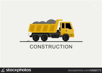 Construction truck icon. Construction truck with full body. Construction machinery in flat style.