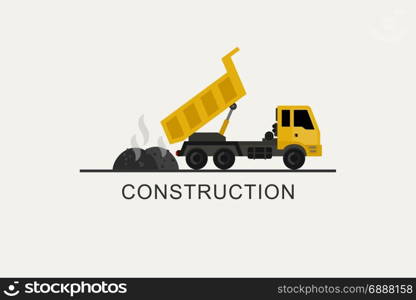 Construction truck unloads asphalt. Construction truck unloads asphalt. Construction machinery in flat style.
