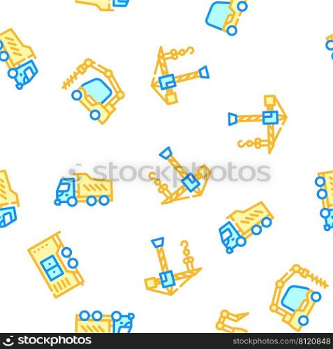 Construction Vehicle Collection Vector Seamless Pattern Color Line Illustration. Construction Vehicle Collection Icons Set isolated illustration