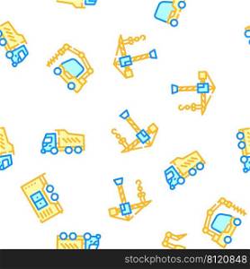 Construction Vehicle Collection Vector Seamless Pattern Color Line Illustration. Construction Vehicle Collection Icons Set isolated illustration