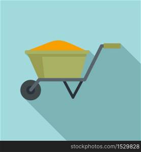 Construction wheelbarrow icon. Flat illustration of construction wheelbarrow vector icon for web design. Construction wheelbarrow icon, flat style
