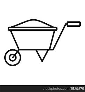 Construction wheelbarrow icon. Outline construction wheelbarrow vector icon for web design isolated on white background. Construction wheelbarrow icon, outline style