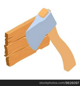 Construction work icon isometric vector. An ax instrument with wooden handle. Construction and repair work. Construction work icon isometric vector. An ax instrument with wooden handle