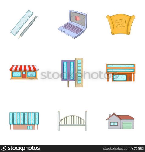 Construction work icons set. Cartoon set of 9 construction work vector icons for web isolated on white background. Construction work icons set, cartoon style