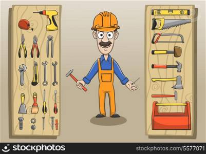 Construction worker character pack with engineering tools and equipment vector illustration