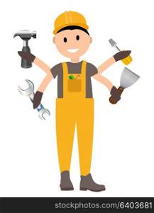 Construction Worker Flat Character, Building Man Specialists Ready for Work. Vector Illustration EPS10. Construction Worker Flat Character, Building Man Specialists Rea