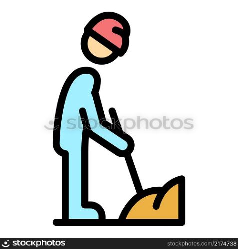 Construction worker icon. Outline construction worker vector icon color flat isolated. Construction worker icon color outline vector