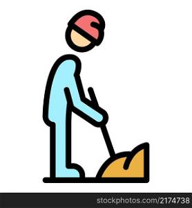 Construction worker icon. Outline construction worker vector icon color flat isolated. Construction worker icon color outline vector